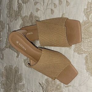 Jade Square-Toe Block Heel Slide Almond Size 7